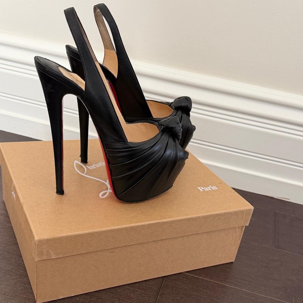 Christian Louboutin Miss Benin Black Peep-Toe Slingback Heels